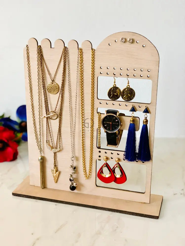Personalized Wood Jewelry Organizer Stand: Necklace Ring Earring Holder